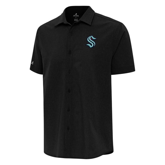 Men's Antigua  Black Seattle Kraken Activate Woven Short Sleeve Button-Up Shirt