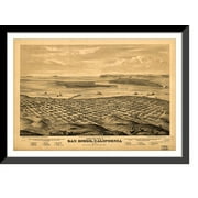 Historic Framed Print, CA SanDiego 1876 MAP, 17-7/8" x 21-7/8"
