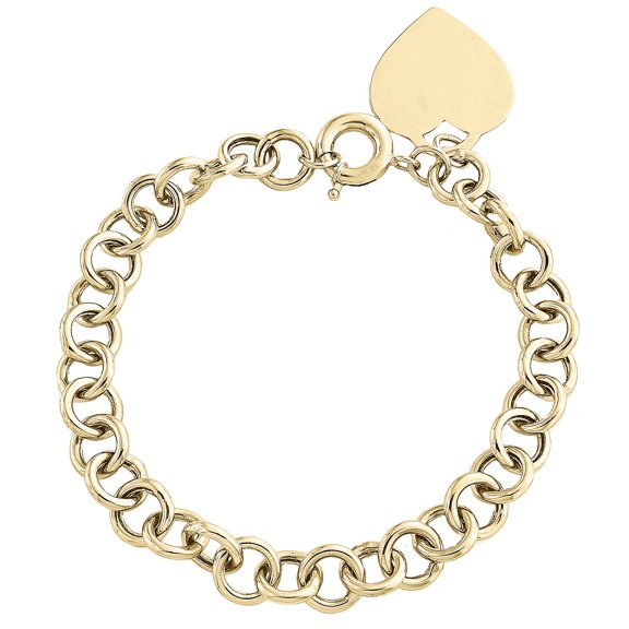 14K Yellow Gold Love Heart Charm Toggle Link 8mm Fancy Statement Bracelet 7.50"