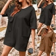 thumbnail image 2 of AherBiu Summer Casual T-Shirt Short Rompers for Women Short Sleeve Crewneck Wide Leg Jumpsuits with Pockets, 2 of 8