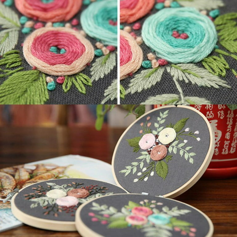 3 Pcs Embroidery Starter Kit with Pattern and Instructions, Cross Stitch  Beginner Kit, 3 Embroidery Clothes with Plants and Floral Pattern, 1  Plastic Embroidery Hoop, Color Threads and Tools 