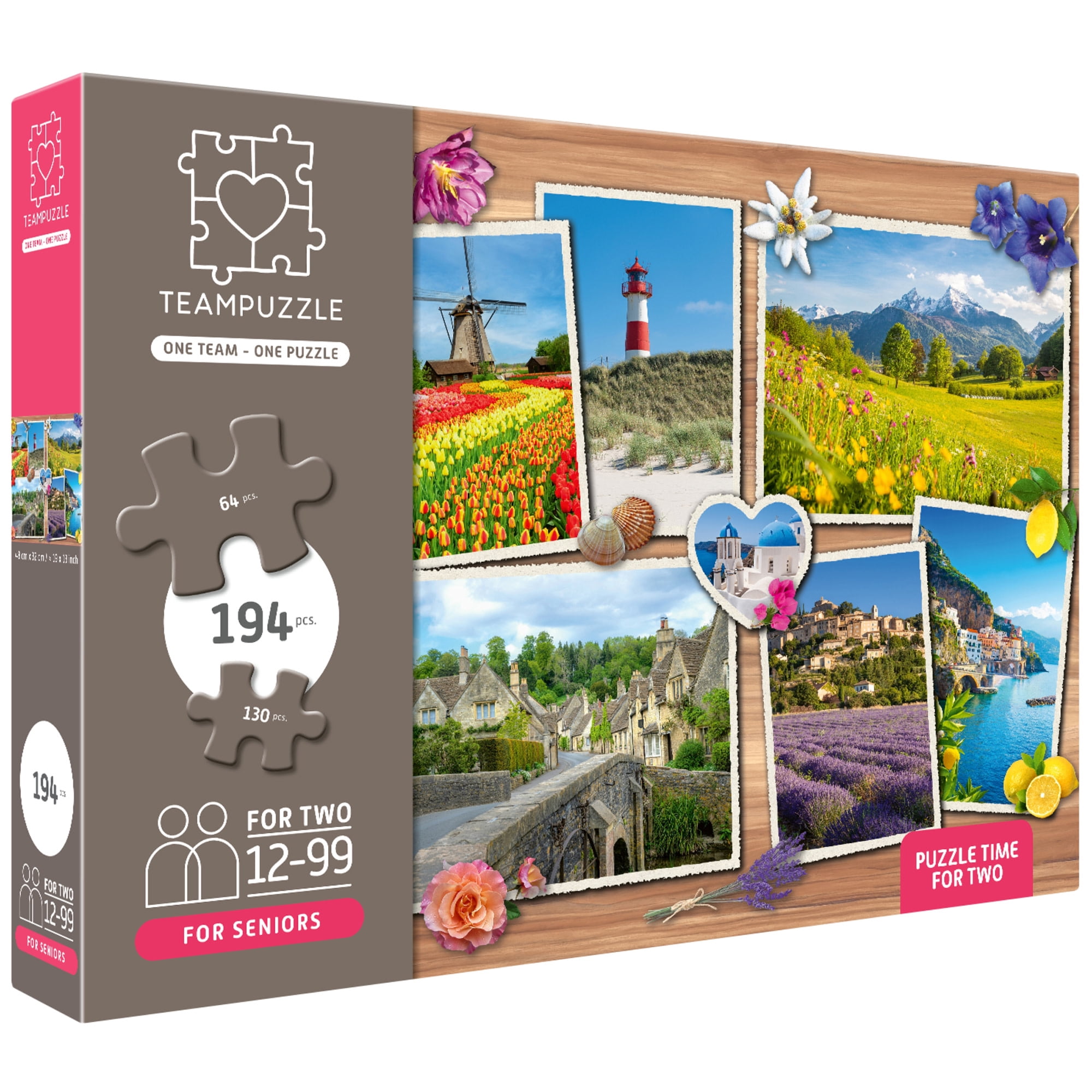 TEAMPUZZLE: Dream Destinations- 194pc Puzzle, 2 Difficulty Level Sections, European Trip Photos, Landscape Scenes, 19x13" Jigsaw, Seniors & Family