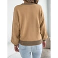 thumbnail image 5 of Women Casual Knit Crew Neck Contrast Striped Lantern Long Sleeve Loose Knit Pullover Sweater Khaki M, 5 of 9