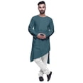 thumbnail image 1 of Atasi Asymmetric Indian Mens Long Kurta Solid Round Neck Kurtas Party Wear, 1 of 5