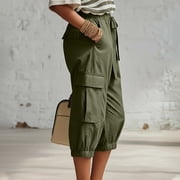 Womens Cargo Capris, Loose Casual with Pockets, Solid Summer Cropped Pants for Outdoor Work or Daily, 2026 New Limited-time Offer