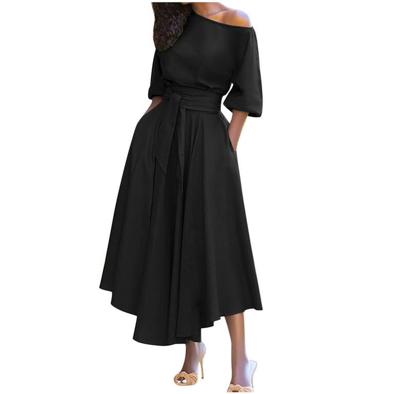 Gubotare Semi formal Dresses for Women Long Dress Sage Green Dress Crochet  Dress Ruched Dresses Shawls and Wraps Evening Dresses Half Sleeve Solid  V-Neck Ankle-Leng Dr,Black XL - Walmart.com
