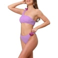 thumbnail image 4 of Conjuntos de bikini de una sola manga con flores en 3D para mujer, traje de baño asimétrico de 2 piezas en púrpura medio, 4 of 5