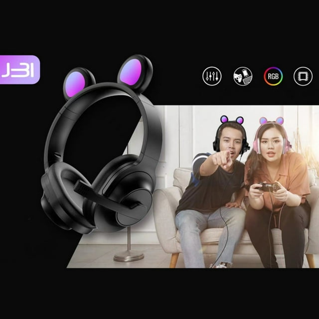 NARABB Headphone Wired Mobile Phone General Computer With Michael Call Cat's Ears (Steamed Shaped Bread) Game Headset