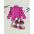 thumbnail image 4 of Bagilaanoe 2Pcs Toddler Baby Girls Skirt Set Ruffle Long Sleeve T-Shirts Tops + Plaid Skirt + Headband 6M 12M 2T 3T 4T 5T Kids Fall Casual Outfits, 4 of 7