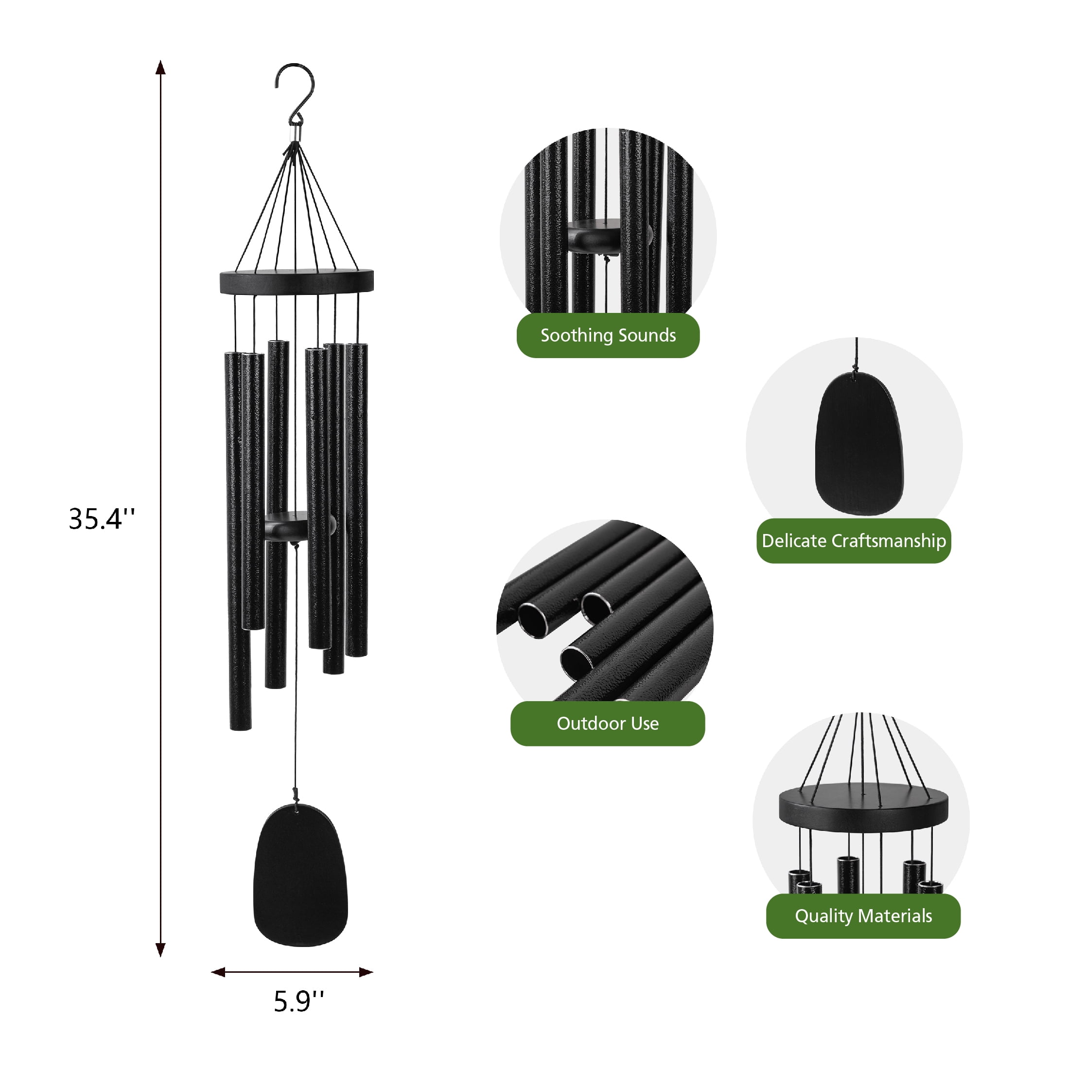 Mainstays Black Metal Weather-Resistant Outdoor Wind Chime
