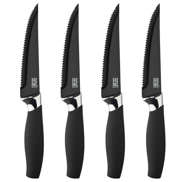 4pc Brooklyn Steak Knife Set, ChromeAnti Bacterial Hard Black Ceramic Coated