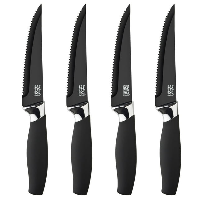 4pc Brooklyn Steak Knife Set, ChromeAnti Bacterial Hard Black Ceramic Coated