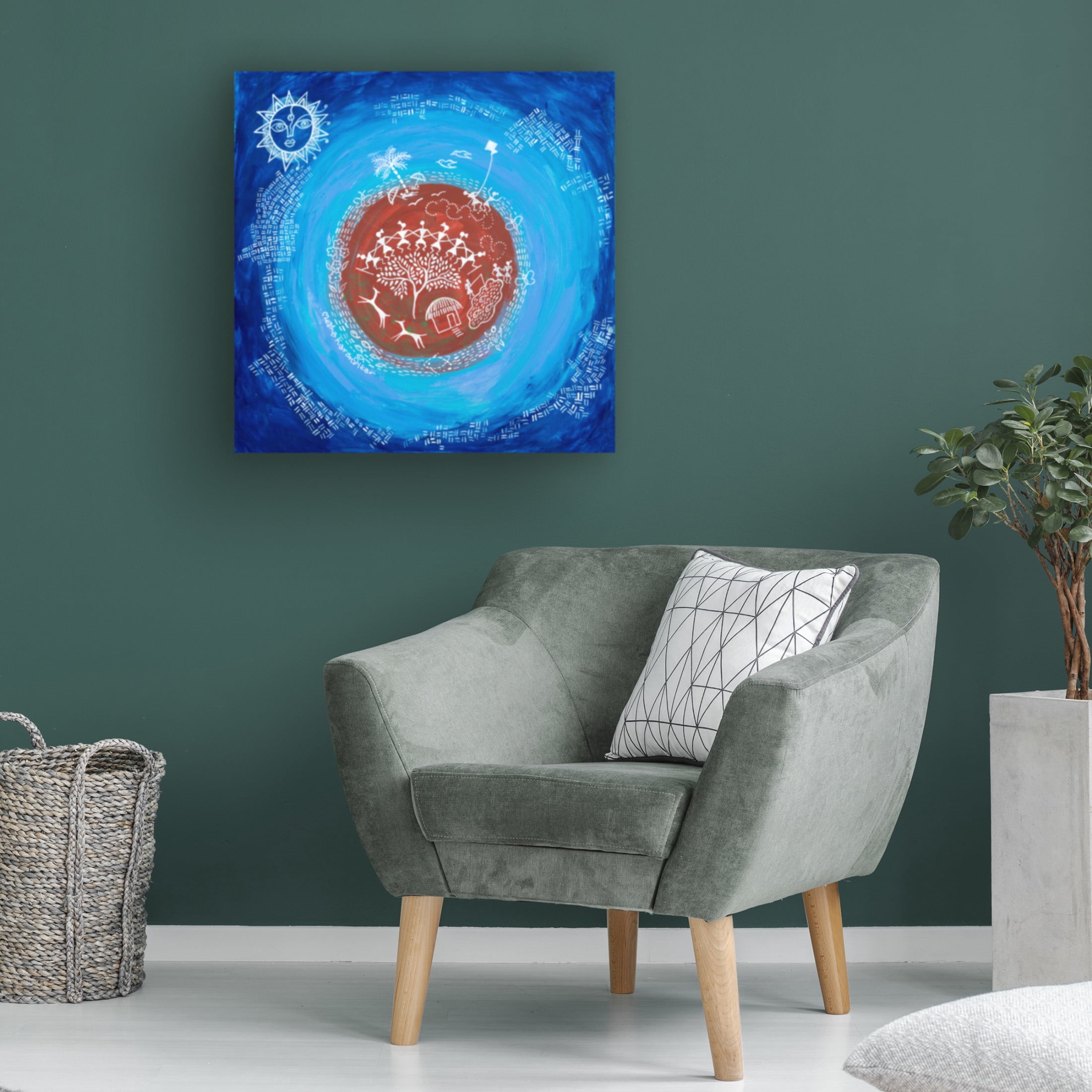Canvas Wall Art - Medha Karandikar 'Village Life' Wall Art for Living Room, Bedroom, or Office Décor by Trademark Fine Art - 24 x 24 Inches