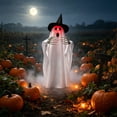 thumbnail image 4 of Halloween Wizard Hat Ghost Ornament, Hanging Luminous Ghost Decor with LED Light for Porch Tree Party (11.81x7.87x3.94in), 4 of 6