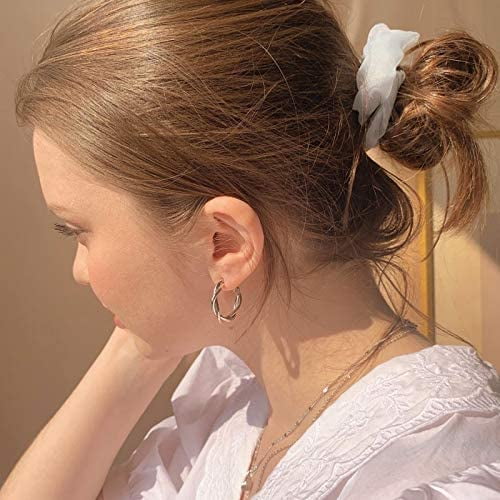 Silver Hoop Earrings 925 Sterling Silver Post 14K Hoop Earrings Set Twisted Silver Hoop Earrings for Women Men Girls 2.8cm