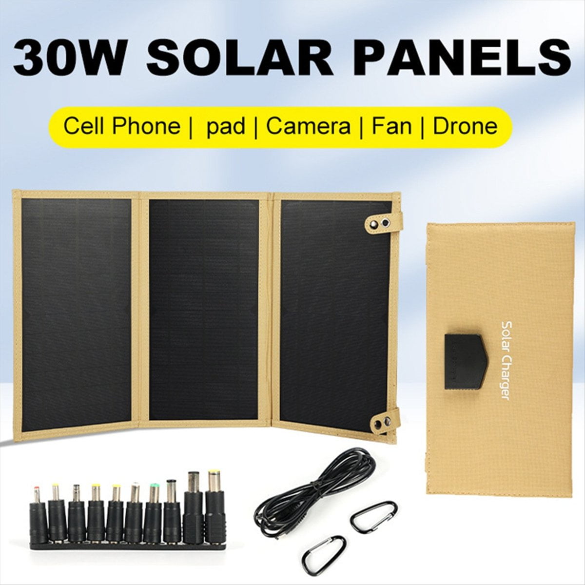 30W 18V Folding Solar Panel Type-C Usb Photovoltaic Charger Outdoor Mobile Phone Fast Charging Mobile Power Bank-Khaki