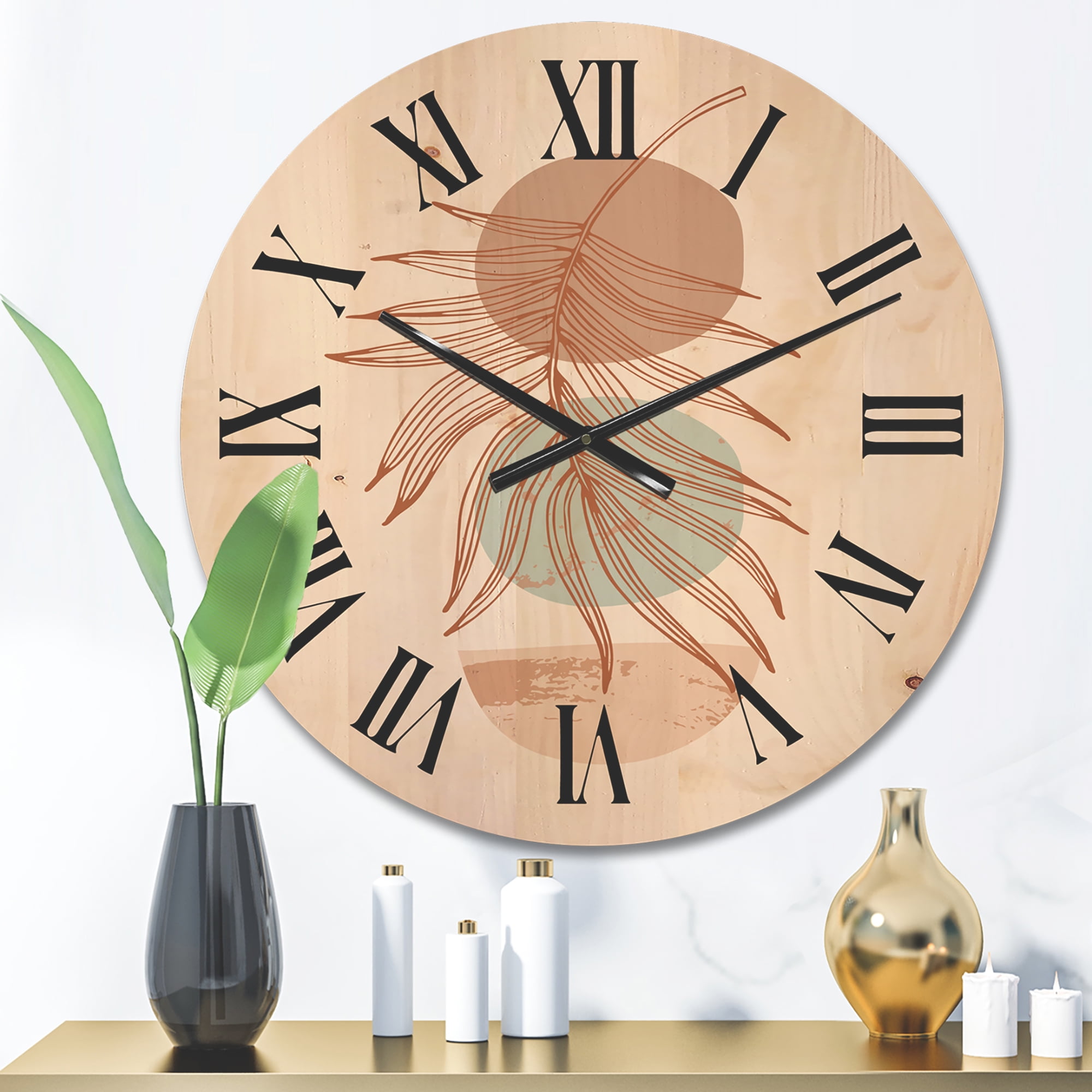 Designart 'Sun and Moon Shapes In Retro Terracotta Tones II' Modern Wood Wall Clock