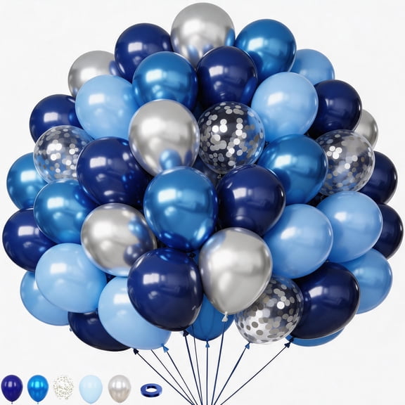 Navy Blue Balloon Metallic Silver Balloons, 67pcs 12 Inch Blue and Silver Balloons Set for Graduation Birthday Party Decorations