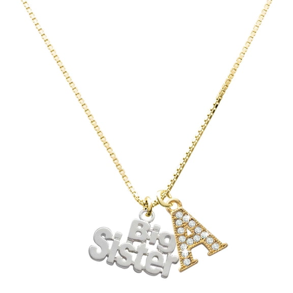 Delight Jewelry Silver-tone Big Sister - Large Goldtone Crystal Initial - A - Charm Necklace, 17.5" 2"