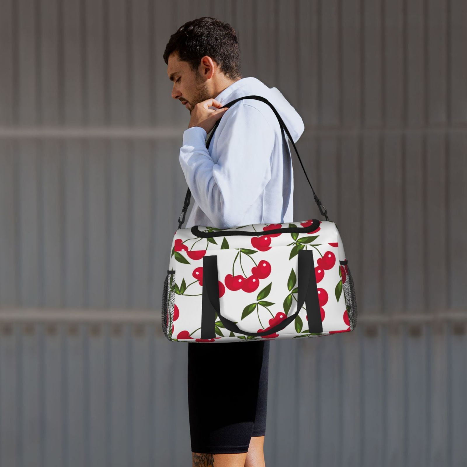 Kuqiui Cherry Print Foldable Travel Duffel Bag Tote Carry on Luggage Bag Personal item Sports Gym Bag Water Resistant Weekender Overnight Bags for Women and Men