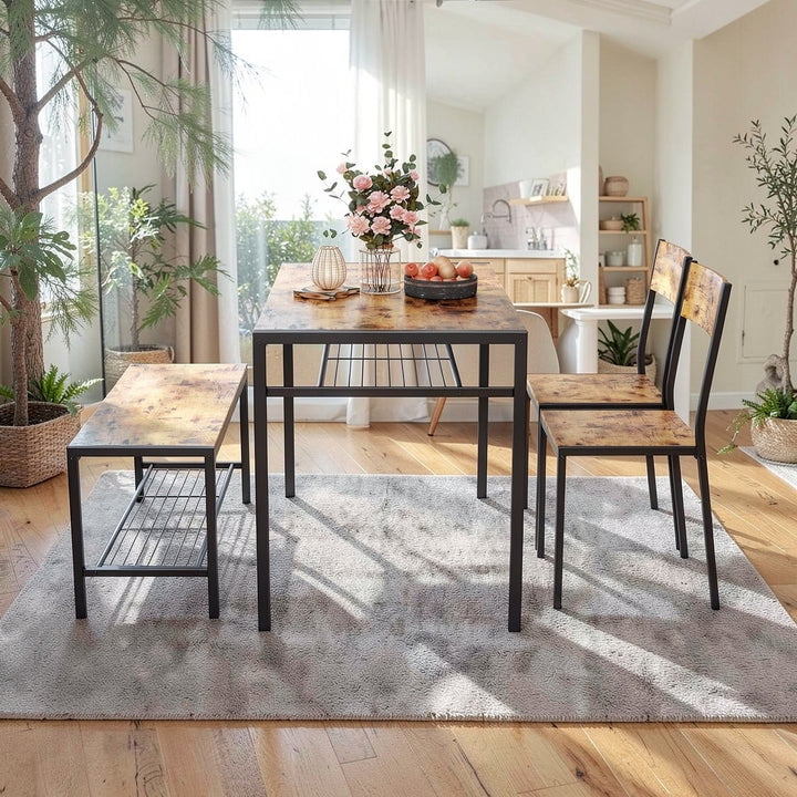 4-Piece Dining Table Set for 4, Kitchen Table with 2 Chairs & Bench, Compact Furniture for Small Space & Apartment Natural wood
