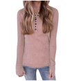 thumbnail image 2 of Jjayotai Womens Long Sleeves Ribbed Knit Tunic Shirts, Scoop Neck Button Down Tops, Casual Henley Tee Shirt Slim Fit Blouses Pink XL, 2 of 5