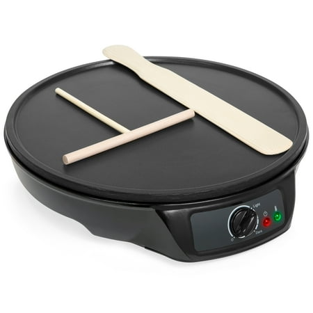 Electric Griddle Non Teflon Best Choice Products Portable Non-Stick Electric Griddle Pancake Crepe Maker Pan with Wooden Spatula, Batter Spreader, Indicator Light, 12in, Black ()
