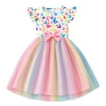 thumbnail image 2 of Robe Fille Tout-Petit Bébé Filles Été Manches Volantées Robe Décontractée Robe Princesse en Maille avec Nœud Robe pour Enfants Blanc 2 Ans-3 Ans, 2 of 4