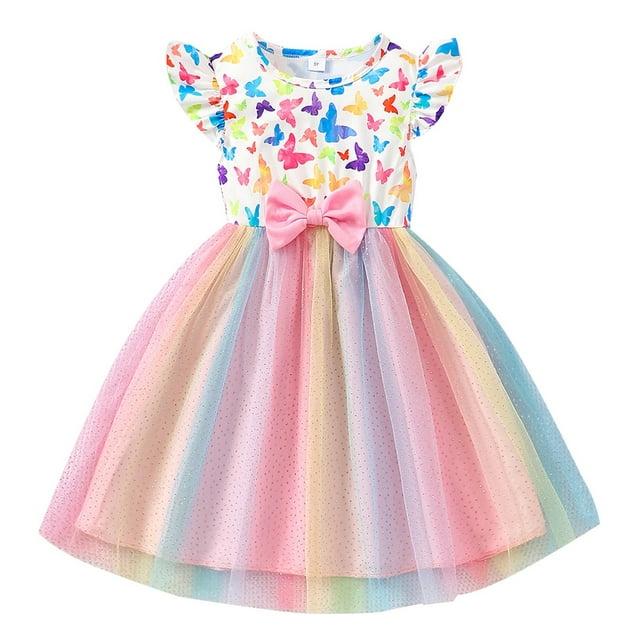 Robe Fille Robe à Volants en Tulle Robe d'Été Fille Robe de Demoiselle d'Honneur Vêtements Fille Tout-Petit 4-5 Ans Mode Fille
