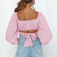 thumbnail image 2 of Puff Sleeve Tie Back Crop Blouse, Fashion Skin Friendly Square Neck All Match Cute Off Shoulder Wrap Crop Top  For Date Work Home Type 1,Type 2,Type 3,Type 4, 2 of 6