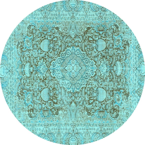 Ahgly Company Indoor Round Abstract Light Blue Modern Area Rugs, 3' Round