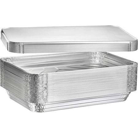 

VeZee Durable Full Size Deep Aluminum Foil Roasting & Steam Table Pans With Aluminum Lids - Best for Baking Roasting Cooking & All kind of Meal Prep for large Group- 50 Ct