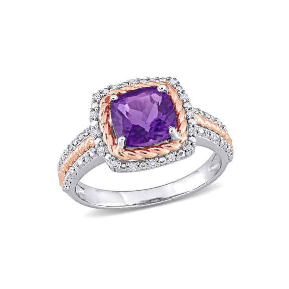 1.45 Carat (Ctw) Amethyst and Diamond Accent Halo Ring in Sterling Silver for Women