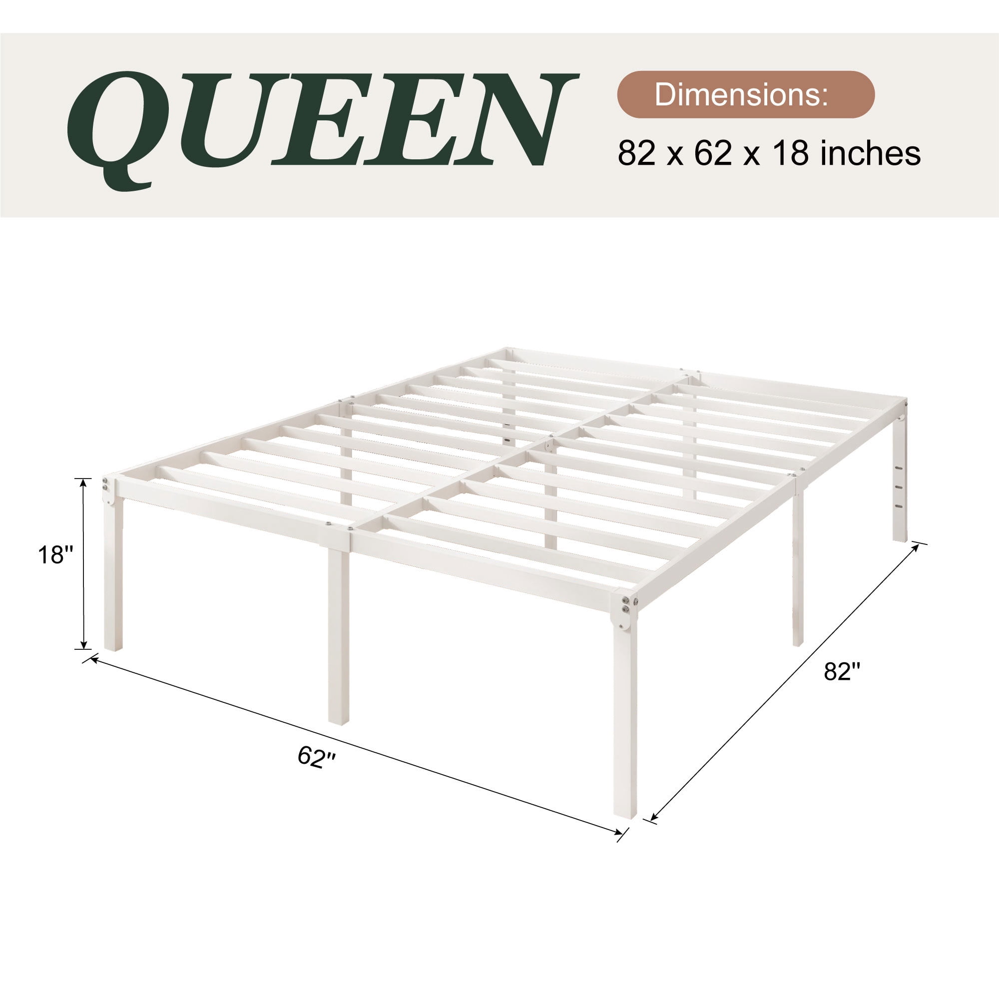Amolife Heavy Duty Queen Size 18'' Metal Platform Bed Frame with Ample Under Bed Storage Space, White
