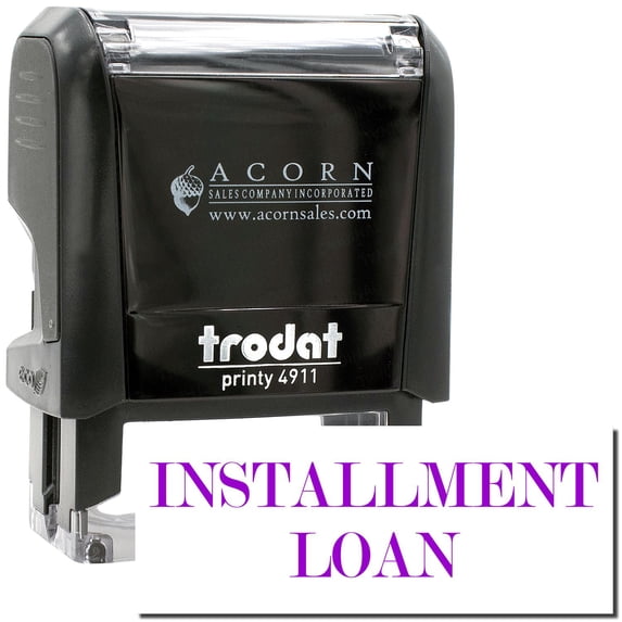 Self-Inking Installment Loan Stamp, Trodat Printy 4911, Press and Print Stamping, Impression Size 5/8" x 1-1/2", Up to 10,000 Impressions - Purple Ink