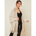 thumbnail image 2 of Women's Faux Fur Collar Cloak Knit Capes Shawl Tassel Batwing Sleeve Open Front Cardigans Sweater Coat, 2 of 5
