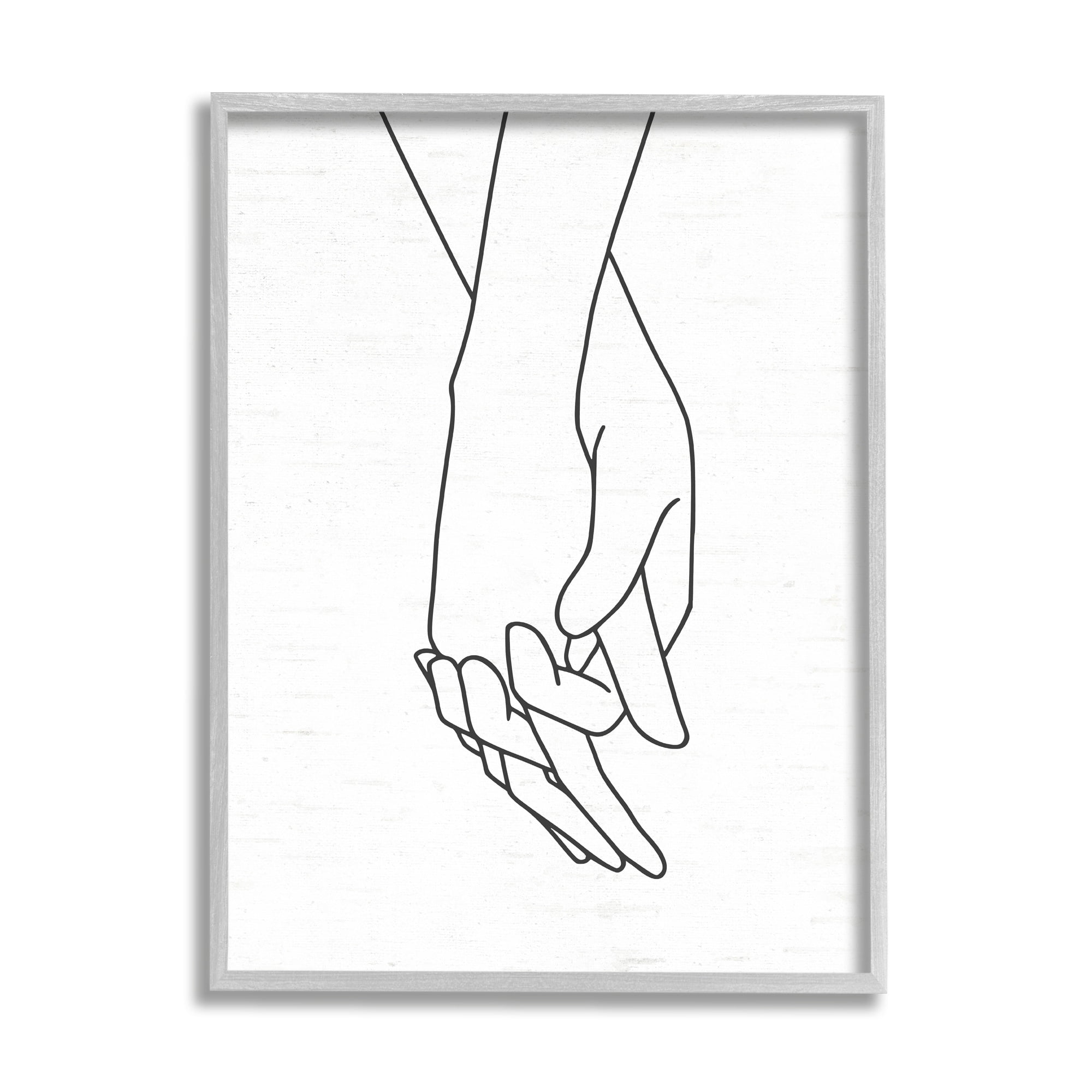 Stupell Industries Romantic Holding Hands Outline Drawing Loving Couple Graphic Art Gray Framed Art Print Wall Art, Design by Lettered and Lined