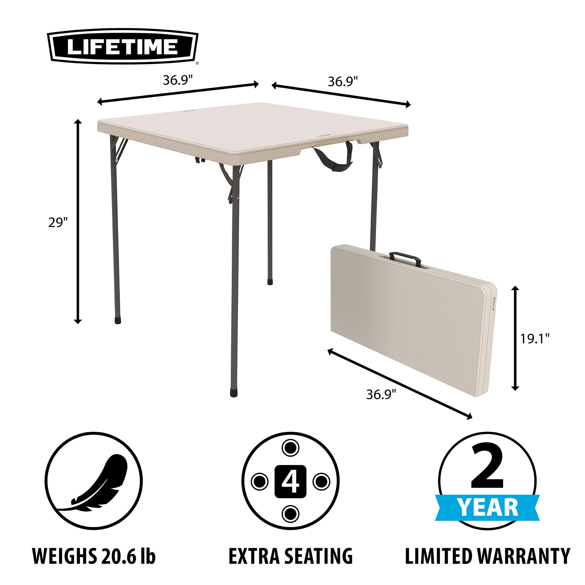 Lifetime 37-Inch Fold-In-Half Table and 4 Chairs Set (Light Commercial)