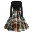 thumbnail image 5 of Christmas Dresses for Women Women's Fashion Round Neck Slim-Fit Christmas Print Long-Sleeved Dress for Christmas Party,Army Green,L, 5 of 6