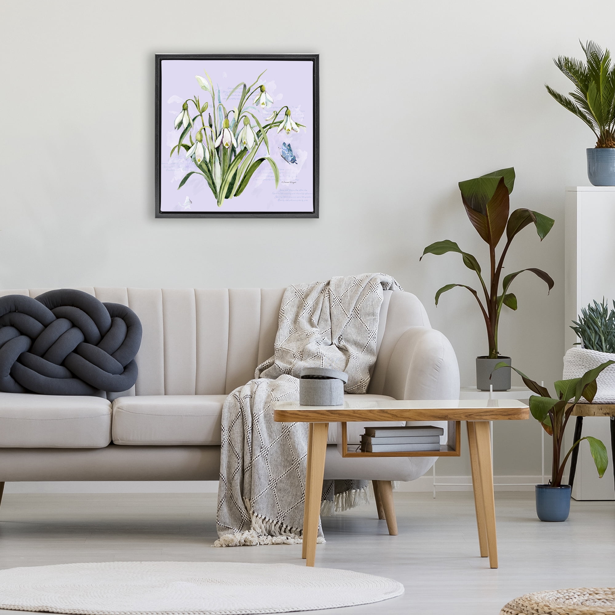 Stupell Industries Snowdrops with Vintage Writings Black Framed Floater Canvas Wall Art, design by Susan Winget