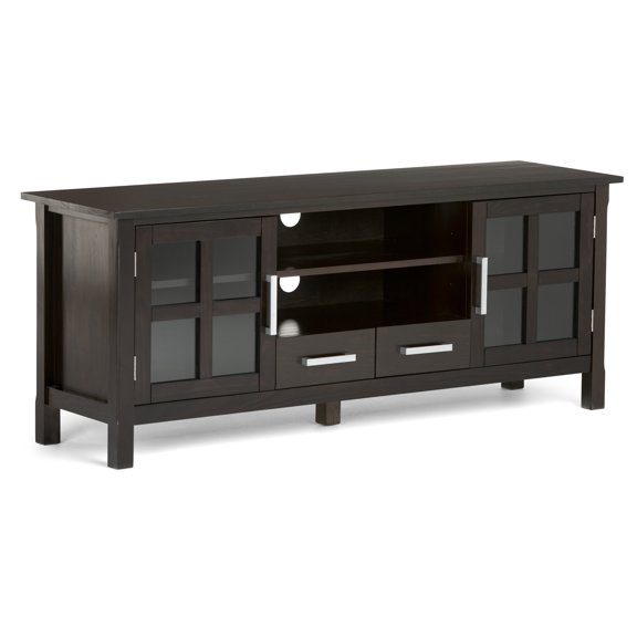 Simpli Home Kitchener 60 inch Wide Solid Wood Contemporary TV Stand in Hickory Brown For TVs up to 65 inches