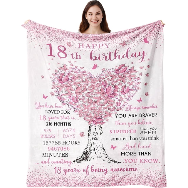 LHSHID 18th Birthday Gifts for Girls 18th Birthday Decorations 18th Birthday Blanket 18 Year Old Girl Birthday Gifts Gifts for 18 Year Old Girl Happy 18th Birthday Gifts 60"x80"