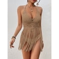 thumbnail image 5 of KelaJuan Women's Crochet Bikini Cover Ups Sleeveless Halter Neck Hollow Out Tassel Tops Swimsuit Cover Ups, 5 of 6