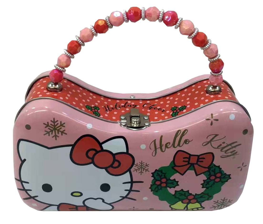 Hello Kitty Scoop Tin Box with Beaded handle, clasp and hinged. Great for storage and gift giving