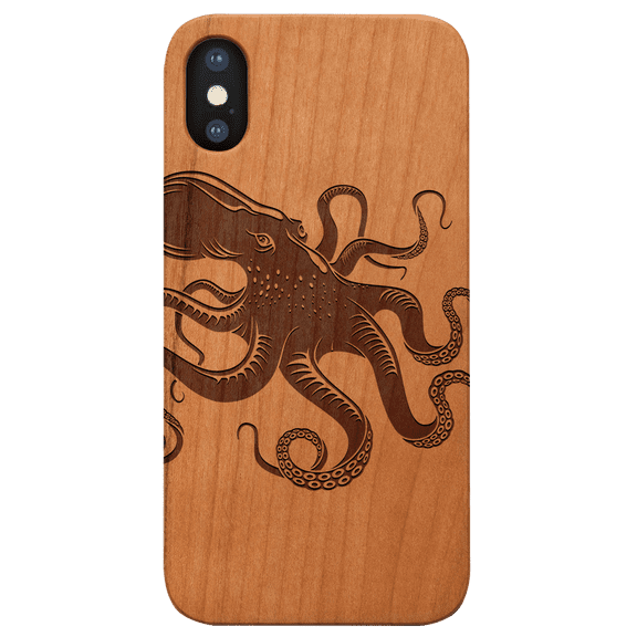 Octopus - Engraved Phone Model: iPhone X/Xs Universal, Color: Cherry
