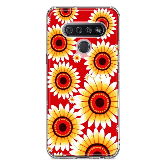 MUNDAZE LG K51 Yellow Sunflowers Polkadot on Red Double Layer Phone Case Cover