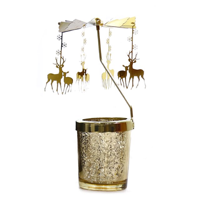 CAROOTU Christmas Mood Heat-Powered Spinning Candleholder Metal Rotating Light for Home