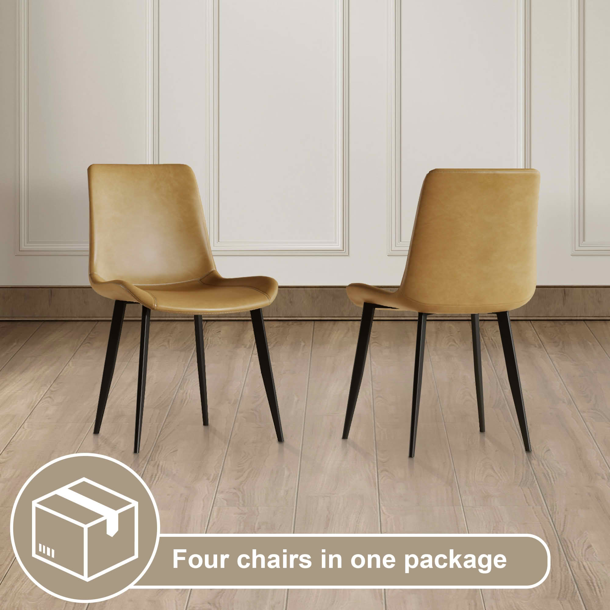 MAYEERTY Modern Dining Chair Set of 4, Brown PU Leather Seats & Black Carbon Steel Legs, for Home, Restaurant & Conference Room