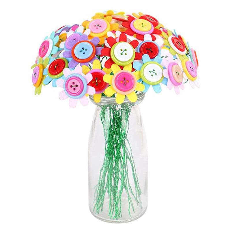 Flower Bouquet with Buttons and Felt Flowers Five Leaf Flower Flower Vase and Felt Flower Set Arts and Crafts Project WINMIU Flower Craft Kit for Kids Fun DIY Craft Kit 