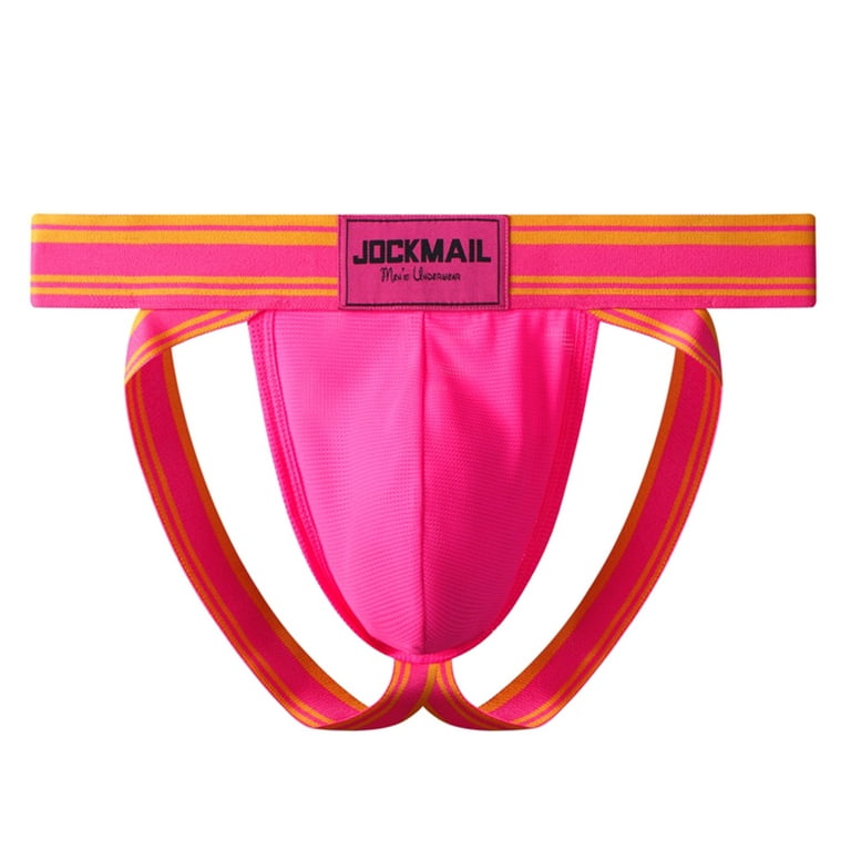 QWERTYU Mens Jockstrap Athletic Bikini Male Supporters Jock Strap Underwear  Briefs Hot Pink 2XL 
